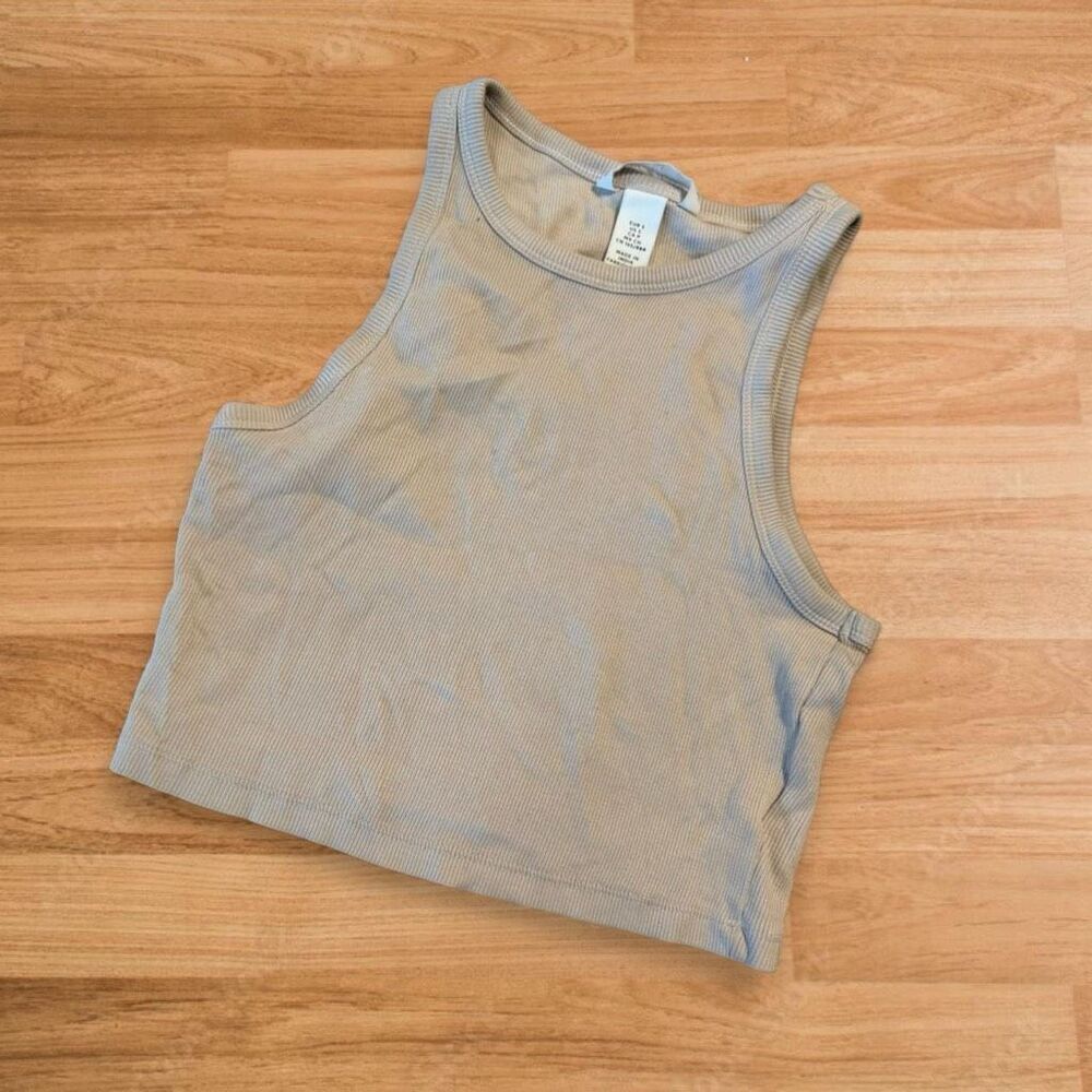 H&M Tan Ribbed Thermal Tank Top Cropped Small